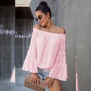 Pink Swiss Dot Off The Shoulder Top